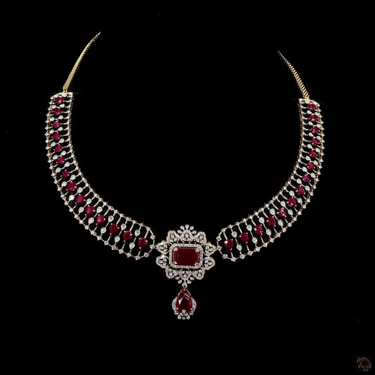 Gold Bridal Necklace – Natural Ruby & Diamond