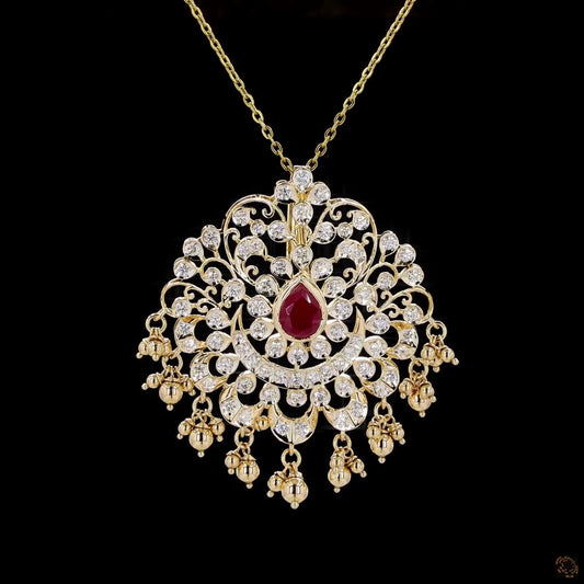 Gold Natural Round Diamond & Ruby Pendant