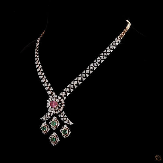 Diamond Necklace with Ruby & Emerald Accents