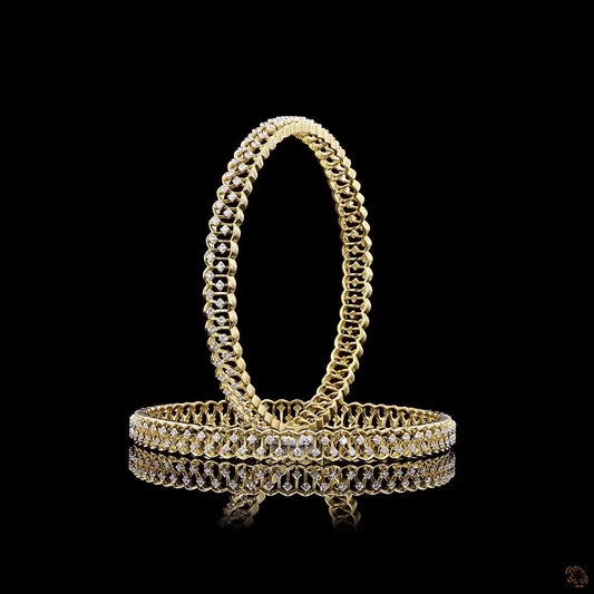 Elegant Gold Lattice Bangles Studded with Round Diamonds