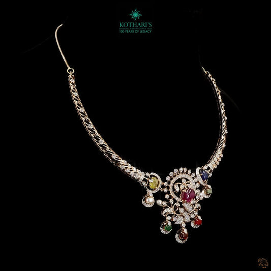 Gold Navratna Necklace with Natural Round Diamonds