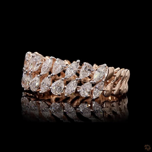 Natural Pear & Marquise Cut Diamond Double-Row Band Ring in Rose Gold