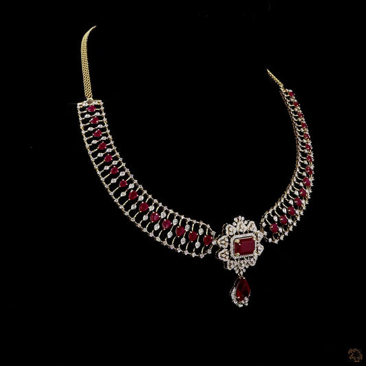 Gold Bridal Necklace – Natural Ruby & Diamond