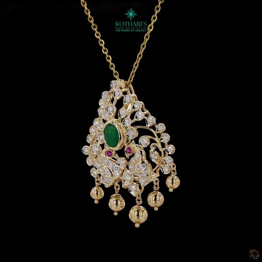 Twin Peacock Gold Pendant with Natural Emerald, Diamonds & Ruby Accents