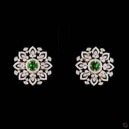 Emerald & Ruby Diamond Earrings in 18KT Yellow Gold