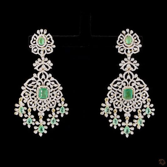Emerald & Ruby Diamond Earrings in 18KT Yellow Gold