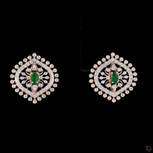 Emerald & Ruby Diamond Earrings in 18KT Yellow Gold