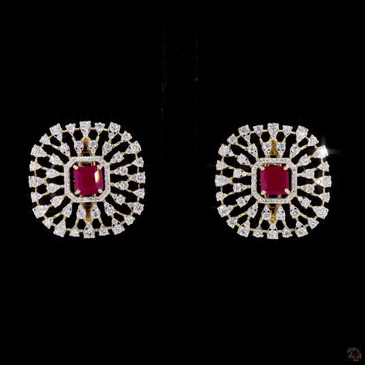 Emerald & Ruby Diamond Earrings in 18KT Yellow Gold