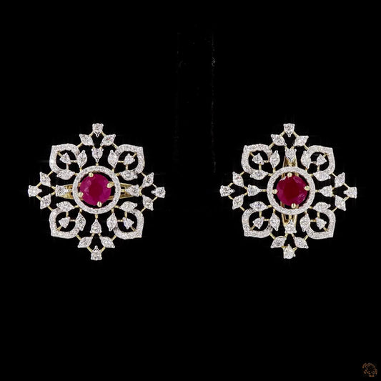 Emerald & Ruby Diamond Earrings in 18KT Yellow Gold