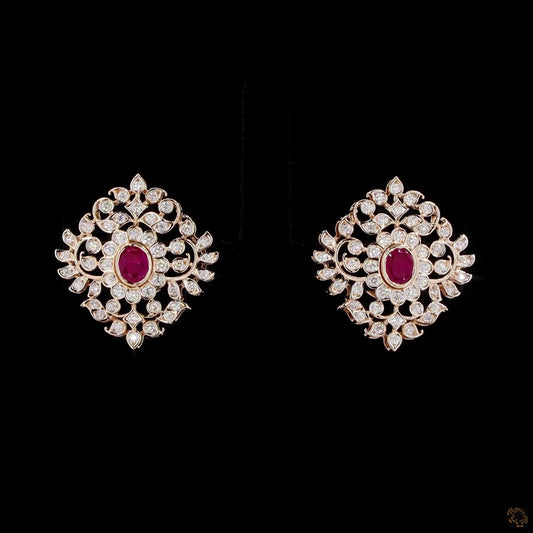 Emerald & Ruby Diamond Earrings in 18KT Yellow Gold