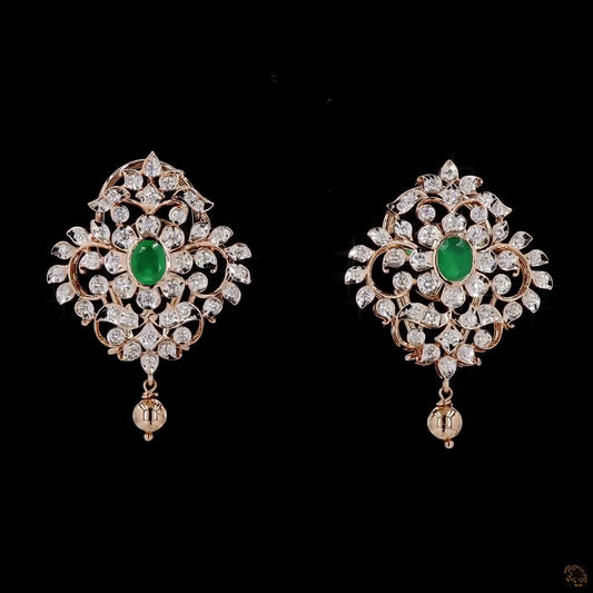 Emerald Diamond Earrings in 18KT Yellow Gold