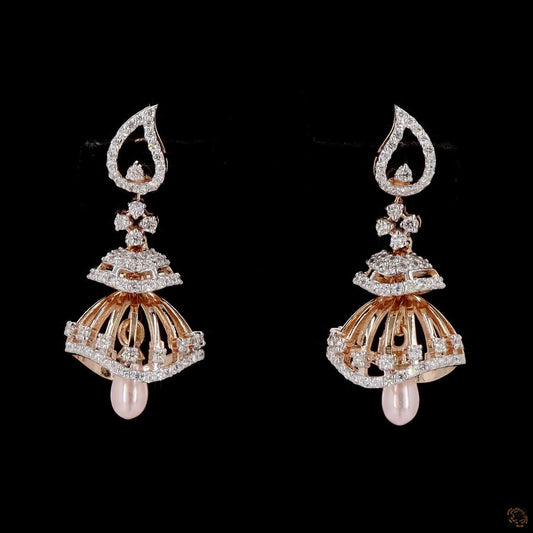 Pearl Diamond Earrings in 18KT Rose Gold