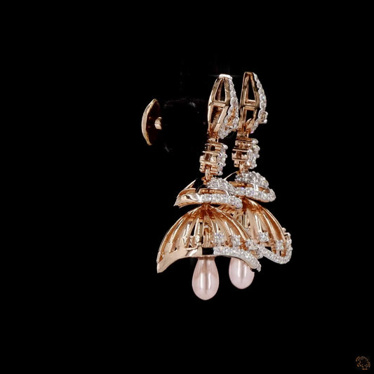 Pearl Diamond Earrings in 18KT Rose Gold