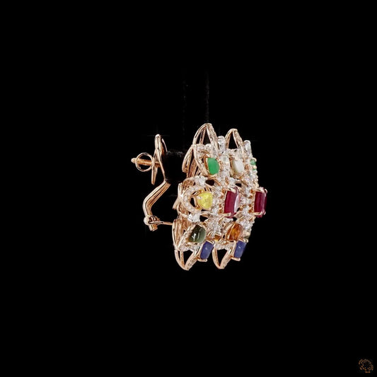 Navratna Stone Diamond Earrings in 18KT Rose Gold