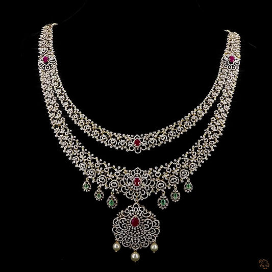 Emerald & Ruby Diamond Necklace in 18KT Yellow Gold