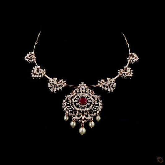 Emerald & Ruby Diamond Necklace in 18KT Yellow Gold