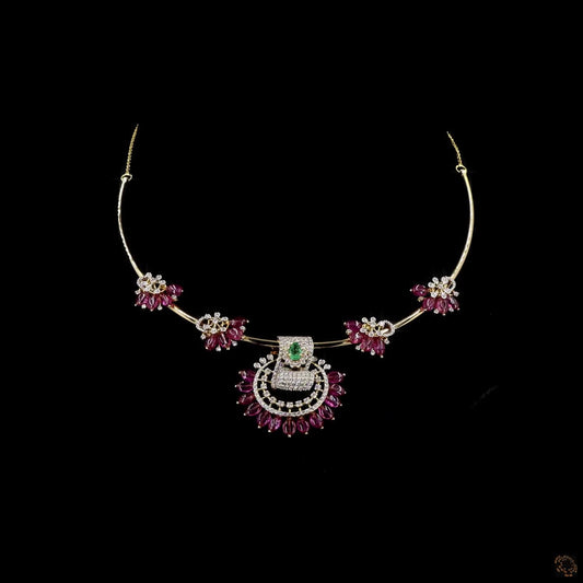 Emerald & Ruby Diamond Necklace in 18KT Yellow Gold