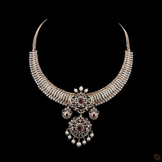 Ruby & Pearl Diamond Necklace in 18KT Rose Gold