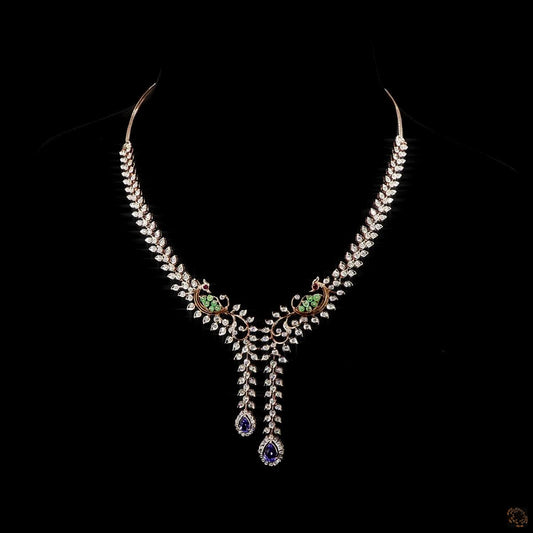 Ruby & Emerald Beads Diamond Necklace in 18KT Rose Gold