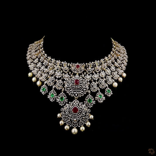Emerald & Ruby Diamond Necklace in 18KT Yellow Gold