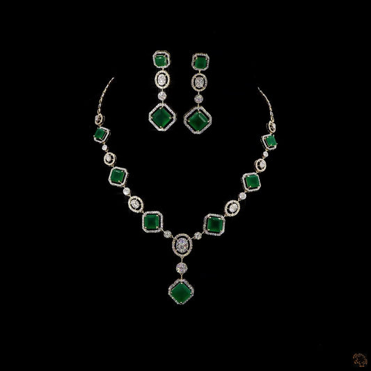 Emerald & Emerald Diamond Necklace Set in 18KT Yellow Gold