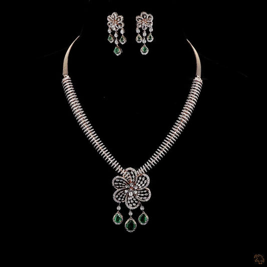 Emerald & Emerald Diamond Necklace Set in 18KT Yellow Gold