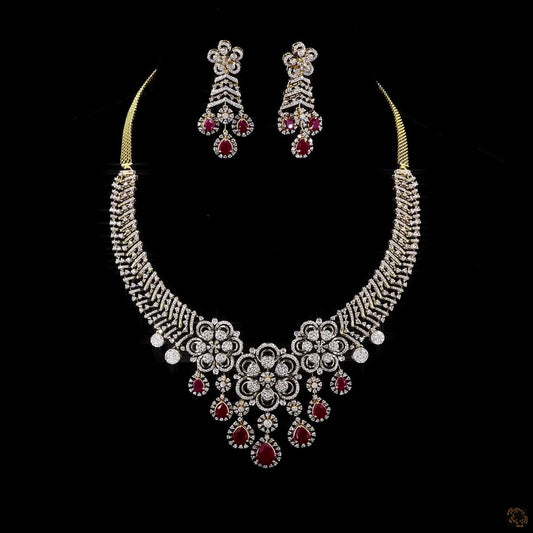 Ruby & Ruby Diamond Necklace Set in 18KT Rose Gold