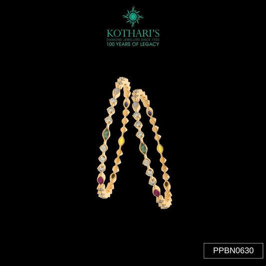 Navratna Stone Diamond Bangles in 22KT Yellow Gold