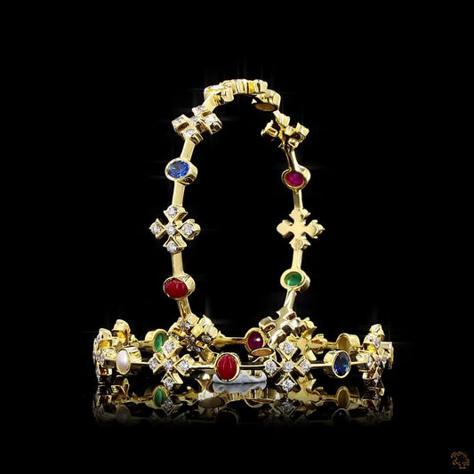Navratna Stone Diamond Bangles in 18KT Yellow Gold