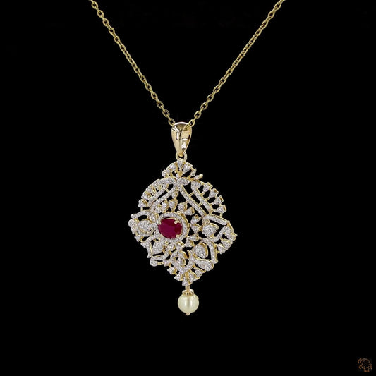 Emerald & Ruby Diamond Pendant in 18KT Yellow Gold
