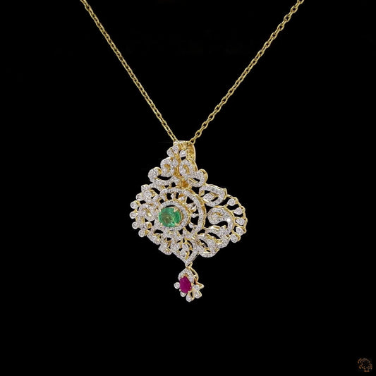 Emerald & Ruby Diamond Pendant in 18KT Yellow Gold