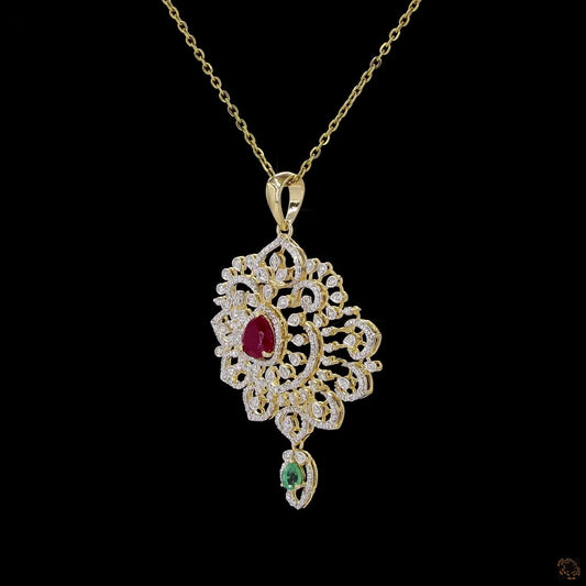 Emerald & Ruby Diamond Pendant in 18KT Yellow Gold