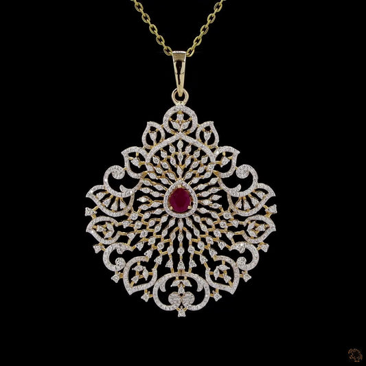Emerald & Ruby Diamond Pendant in 18KT Yellow Gold