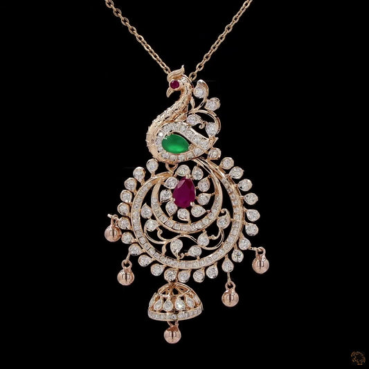 Emerald & Ruby Diamond Pendant in 18KT Yellow Gold
