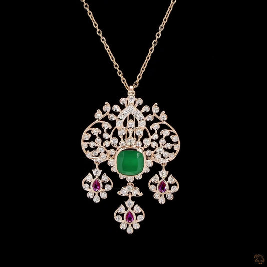 Emerald & Ruby Diamond Pendant in 18KT Rose Gold