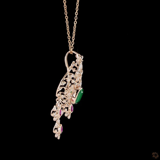 Emerald & Ruby Diamond Pendant in 18KT Rose Gold