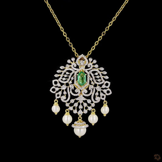 Emerald & Ruby Diamond Pendant in 18KT Yellow Gold