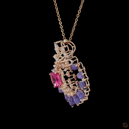 Pink & Sapphire Diamond Pendant in 18KT Rose Gold