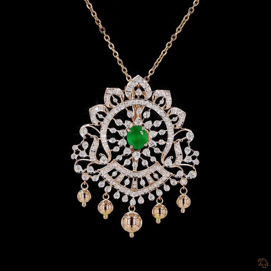 Emerald & Ruby Diamond Pendant in 18KT Rose Gold