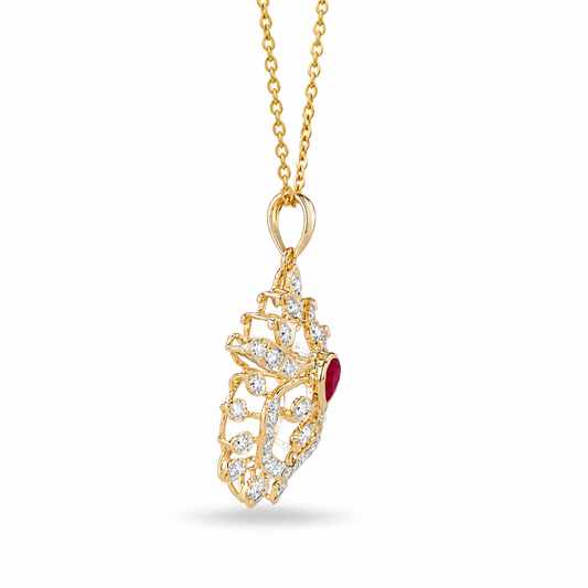 1.40 CTW Natural Diamond Statement Pendant | 18K Yellow Gold | Genuine Ruby