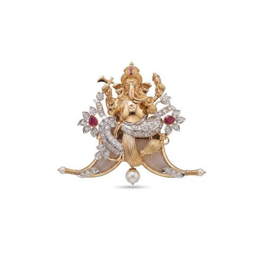 Divine Diamond Ganesha Pendant in 18KT Yellow Gold