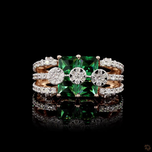Emerald Diamond Ring in 14KT Rose Gold