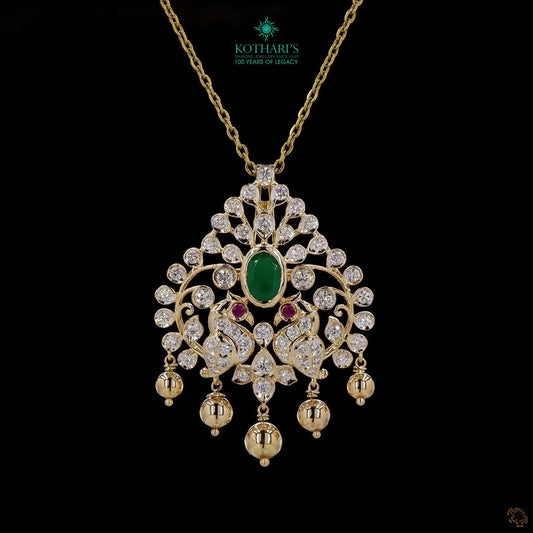 Twin Peacock Gold Pendant with Natural Emerald, Diamonds & Ruby Accents