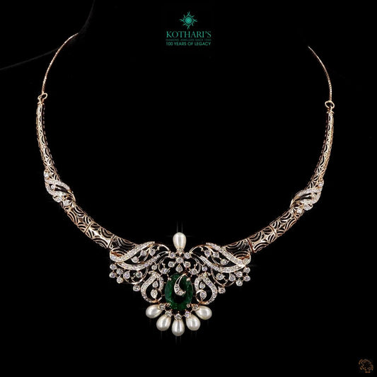 Kanthi Necklace – Gold, Natural Round Diamonds, Emerald & Pearl Drops