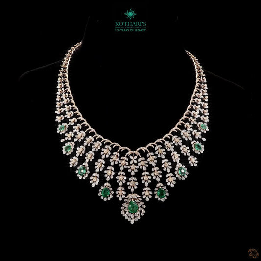 Natural Round Diamond & Emerald Cascading Bib Necklace