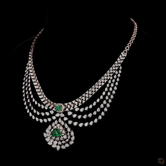 Multi-Layer Diamond Necklace with Emerald Centerpiece