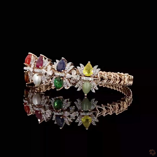 Lotus Navaratna Diamond Bracelet