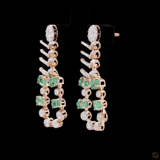 Natural Diamond & Emerald Leaf Drop Earrings in Gold – Emerald Diamond Dangle Earrings