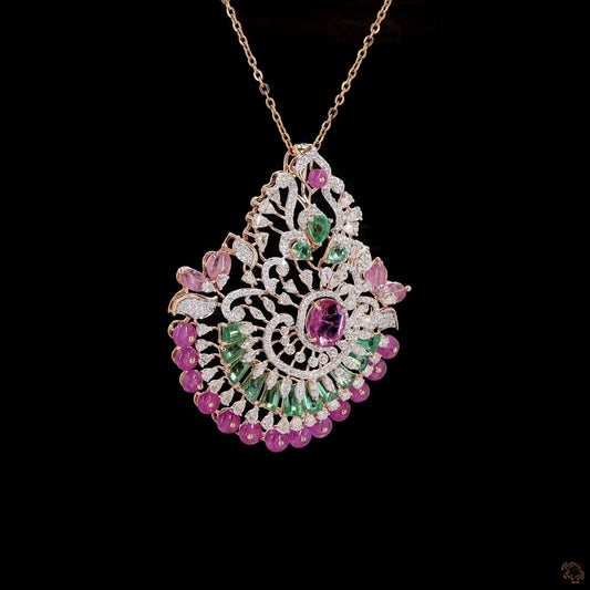 Natural Diamond Heritage Pendant with Emeralds & Pink Gemstones