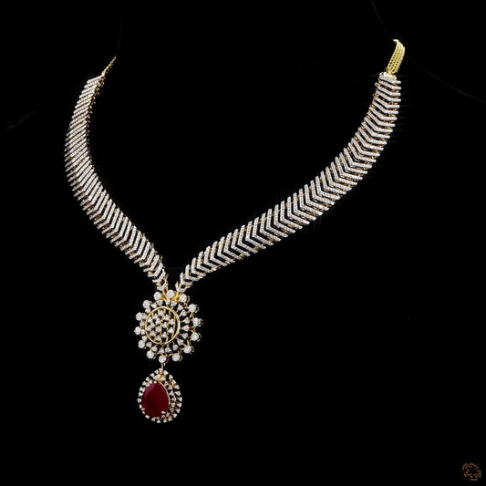 Natural Diamond & Ruby Necklace Set Necklace in Gold